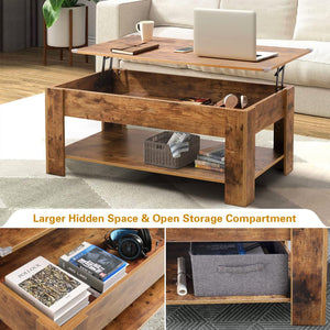 NEW Coffee Table, Lift Top Table with Storage Shelf and Hidden Compartment, Modern Style Table with Wooden Lift Tabletop for Living Room and Office (48 inch, Rustic Brown)