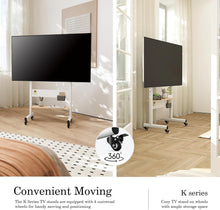 Cargar imagen en el visor de la galería, FITUEYES Rolling TV Stand Mount for 40 to 85 TVs，Simple TV Stand on Wheels with Pegboard &amp; Wooden Shelf,Heavy Duty Mobile TV Floor Stand Cart Hold up to 132 lbs for Bedroom, Living Room, Office
