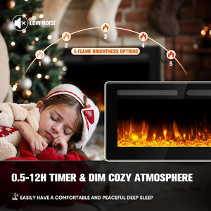 NEW 60 inch Electric Fireplace in-Wall Recessed and Wall Mounted with Remote Control, 1500/750W Fireplace Heater (59-97°F Thermostat) with 12 Adjustable Color, Timer, Touch Screen and Crystal