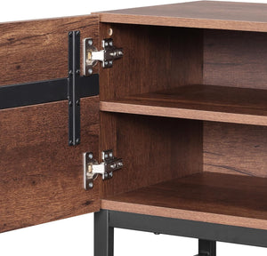 WAMPAT 2 in 1 Modern TV Stand for TVs up to 75 inch, Wood TV Entertainment Center TV Console with Storage Cabinets and Metal Base, Media TV Console for Living Room,Brown