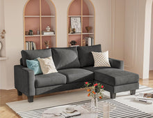 Cargar imagen en el visor de la galería, Sofa for Living Room, Couch with Convertible Chaise, 3 Seat L-Shaped Sofas, Comfy Fabric Couches for Apartment, Small Space, Dark Gray

