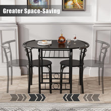 Load image into Gallery viewer, New 3-Piece Wooden Round Table &amp; Chair Set, Space Saving Kitchen Breakfast Nook Wood Grain Tabletop with Metal Frame and Built-in Wine Rack for Kitchen, Dining Room (Black)
