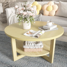 Load image into Gallery viewer, Round Coffee Table, 2-Tier Farmhouse Wooden Coffee Table with Storage Shelf, Circular Rustic Coffee Table for Living Room, Balcony and Office (Yellow)

