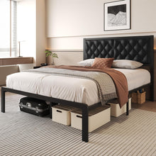 Load image into Gallery viewer, Queen Bed Frame with Headboard PU Leather Upholstered Bed Frame Platform,All Metal Slats Support Platform Bed Frame with Storage Space,Easy Assembly,Noise Free,No Box Spring Needed,Black
