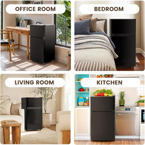 New 3.55 Cu.Ft Mini Fridge with Freezer, Small Refrigerator with 2 Doors for Kitchen, Dorm, Office and Bedroom, Mini Refrigerator with Adjustable Shelves (Black)