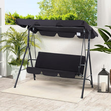 Cargar imagen en el visor de la galería, Outdoor Patio Swing Chair for Adults, 3-Seat Porch Swings with Adjustable Canopy, Outside Swing Bench with Removable Cushion, Suitable for Backyard, Garden, Yard, Poolside, Balcony (Black)
