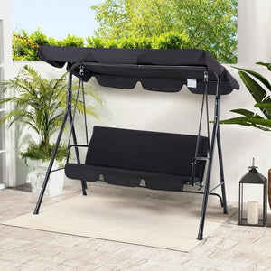 Outdoor Patio Swing Chair for Adults, 3-Seat Porch Swings with Adjustable Canopy, Outside Swing Bench with Removable Cushion, Suitable for Backyard, Garden, Yard, Poolside, Balcony (Black)