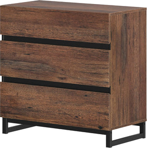 WAMPAT Nightstand with 3 Drawers for Bedroom, Modern Bedside Table with Black Square Iron Leg, Wood Rustic Side End Table for Bedroom, Brown