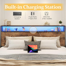 Load image into Gallery viewer, Queen Bed Frame with 2-Tier Storage Headboard, Metal Platform Bed Frame with 4 Storage Drawers, Built in Charging Station &amp; LED, Noise-Free/Metal Support/No Box Spring Needed, Rustic Brown

