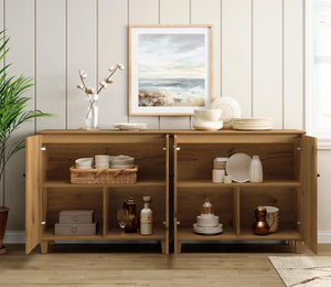 Wampat Sideboards Buffet Cabinets, 70.8" Wide Wooden Credenza Storage with 4 Doors, 2-in-1 Modern Kitchen Accent Cabinets with 6 Compartments for Living Room, Hallway, Oak Brown