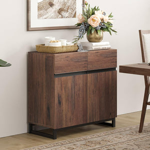WAMPAT Sideboard Buffet Cabinets, Modern Sideboard with Adjustable Shelf and Metal Base, Coffee Bar Cabinet Storage Cabinet for Living Room, Kitchen, Brown