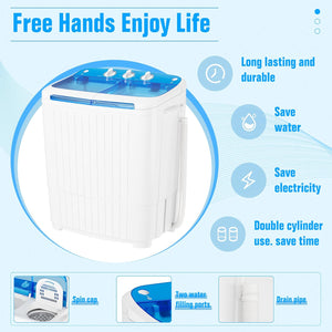 Portable Washing Machine with Longer Hose, 16lbs Twin Tub Washer Mini Compact Laundry Washing Machine with Drain Pump, Semi-automatic Washer Combo for Dorms, Apartments, Blue
