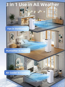 Uthfy 3 IN 1 Swamp Cooler Air Conditioner, 32" Portable AC with 4.2 Gal Water Tank, 4 Ice Packs, Remote, 4 Mode, 3 Speed, 120° Oscillation, 12 H Timer, Evaporative Air Cooler for Indoor Room, Bedroom