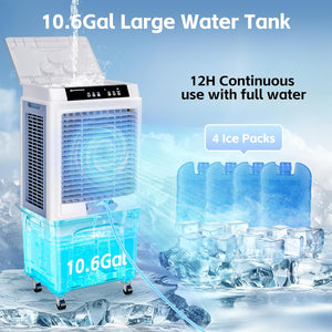 Uthfy 43" Swamp Cooler, 3900CFM Evaporative Air Cooler with 10.6 Gal Water Tank, Remote, 120° Oscillation, 3 Speeds, Portable Cooling AC Fan, Outdoor Air Conditioner for Patio Garage Commercial Use