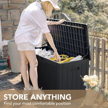 Cargar imagen en el visor de la galería, New 100 Gallon Waterproof Large Resin Deck Box Indoor Outdoor Lockable Storage Container for Patio Furniture Cushions Garden Tools (100 Gallon, Black)

