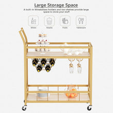 Load image into Gallery viewer, Bar Cart Gold Home Industrial Mobile Bar Cart Serving Wine Cart on Wheels with Wine Rack and Glass Holder 2 Storage Shelves, Beverage Cocktail Cart for The Home Kitchen Dining Party

