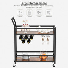 Load image into Gallery viewer, Bar Cart Home Industrial Mobile Bar Cart Serving Wine Cart on Wheels with Wine Rack and Glass Holder 2 Storage Shelves, Beverage Cocktail Cart for The Home Kitchen Dining Party, Black
