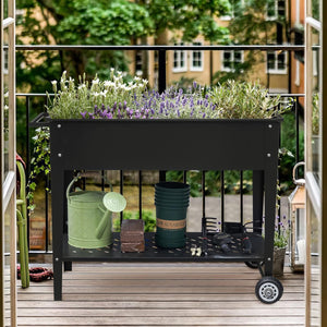 Raised Garden Bed with Legs Metal Planter Box on Wheels Outdoor Elevated Garden Bed for Herb, Flower, Vegetable