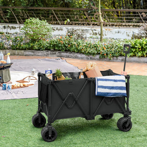 Collapsible Foldable Wagon with 300lbs Weight Capacity, Heavy Duty Utility Garden Cart for Beach, Sports, Shopping, Camping with Big All-Terrain Wheels & Cover Bag（Black）