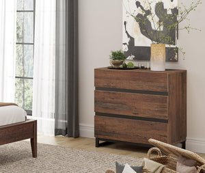 WAMPAT Nightstand with 3 Drawers for Bedroom, Modern Bedside Table with Black Square Iron Leg, Wood Rustic Side End Table for Bedroom, Brown
