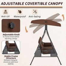 Cargar imagen en el visor de la galería, Outdoor Porch Swing, 3-Seat Porch Swing with Adjustable Canopy, Outdoor Swings for Adult with Brown Removable Cushions for Backyard, Garden, Yard, Poolside, Balcony
