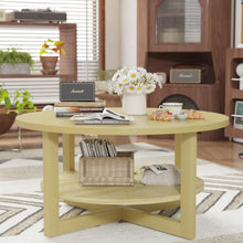Load image into Gallery viewer, Round Coffee Table, 2-Tier Farmhouse Wooden Coffee Table with Storage Shelf, Circular Rustic Coffee Table for Living Room, Balcony and Office (Yellow)
