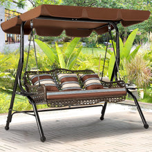 Cargar imagen en el visor de la galería, New 3-Seat Outdoor Patio Swing Chair, Large Converting Canopy Porch Swing Glider, Hammock Lounge Chair for Porch, Rattan Wicker Steel Frame Cushion &amp; Pillow, Brown
