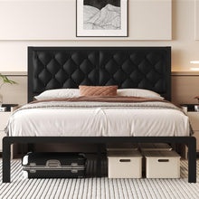 Load image into Gallery viewer, Queen Bed Frame with Headboard PU Leather Upholstered Bed Frame Platform,All Metal Slats Support Platform Bed Frame with Storage Space,Easy Assembly,Noise Free,No Box Spring Needed,Black
