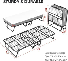 Load image into Gallery viewer, Folding Single Bed with Mattress, Roll Away Beds for Adults, 75&quot; x 31&quot; Roll Away Bed for Easy Storage, Single Cot Strong Frame for Guest Room, Small Apartment
