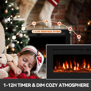 New 50" Ultra-Thin Electric Fireplace Recessed and Wall Mounted with Remote Control, 12 Adjustable Color Fireplace Heater(60-99°F Thermostat), Low Noise, Timer, Child Lock
