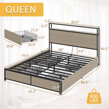 Load image into Gallery viewer, Queen Bed Frame with 2-Tier Storage Headboard, Metal Platform Bed Frame with 4 Storage Drawers, Built in Charging Station &amp; LED, Noise-Free/Metal Support/No Box Spring Needed, Beige
