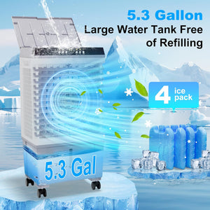 Uthfy 31' Swamp Cooler Air Conditioner, Evaporative Air Cooler with 5.3 Gallon Water Tank, 4 Ice Box, Remote, 12H Timer, 120°Oscillation, Portable Cooling Fan with 3 Speeds for Bedroom Home Office