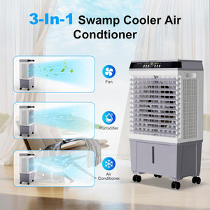 Uthfy 31' Swamp Cooler Air Conditioner, Evaporative Air Cooler with 5.3 Gallon Water Tank, 4 Ice Box, Remote, 12H Timer, 120°Oscillation, Portable Cooling Fan with 3 Speeds for Bedroom Home Office
