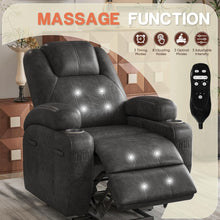 Load image into Gallery viewer, Electric Power Lift Recliner Chair with Massage for Elderly Corduroy Fabric Recliner Single Sofa with Cup Holders, Side Pockets and Remote Control for Living Room Bedroom (Leathaire, Dark Gray)
