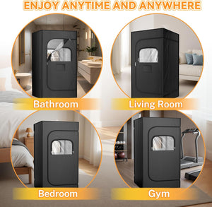 Portable Steam Sauna for Home - 1200W 3L Fast Heating Sauna Box with Remote Control, 15-Level Foldable Design, Includes Folding Chair (Black)