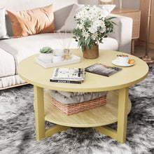 Load image into Gallery viewer, Round Coffee Table, 2-Tier Farmhouse Wooden Coffee Table with Storage Shelf, Circular Rustic Coffee Table for Living Room, Balcony and Office (Yellow)
