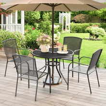 Cargar imagen en el visor de la galería, Metal Patio Table and Chairs Set for 4, Outdoor Dining Set, Modern Black Round Patio Dining Table Furniture Set with Umbrella Hole

