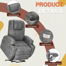 Load image into Gallery viewer, Electric Power Lift Recliner Chair with Massage for Elderly Corduroy Fabric Recliner Single Sofa with Cup Holders, Side Pockets and Remote Control for Living Room Bedroom (Leathaire, Light Gray)
