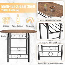 Load image into Gallery viewer, New 3-Piece Wooden Round Table &amp; Chair Set, Space Saving Kitchen Breakfast Nook Wood Grain Tabletop with Metal Frame and Built-in Wine Rack for Kitchen, Dining Room (Brown/Black)
