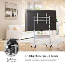 Cargar imagen en el visor de la galería, FITUEYES Rolling TV Stand Mount for 40 to 85 TVs，Simple TV Stand on Wheels with Pegboard &amp; Wooden Shelf,Heavy Duty Mobile TV Floor Stand Cart Hold up to 132 lbs for Bedroom, Living Room, Office
