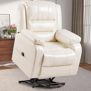 Power Lift Recliner Chair for Elderly, PU Leather Modern Single Reclining Sofa, Ergonomic Lounge Padded Armchair Home Theater Seat with Lumbar Support for Living Room