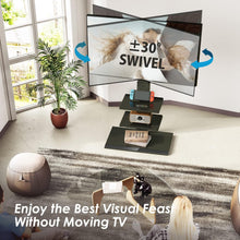 Cargar imagen en el visor de la galería, FITUEYES Iron Base Universal Floor TV Stand with Swivel Mount Space Saving for 32-65 Inch LED LCD OLED Plasma Flat Panel or Curved Screen TVs Height Adjustable Wire Management with 2 Shelves Black
