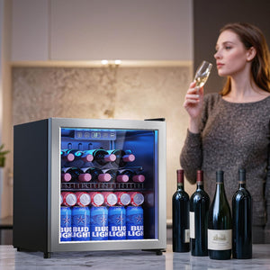 Beverage Refrigerator Cooler-Mini Fridge Freestanding Cooler with Glass Door, Adjustable Shelves & Digital Temperature Display for Soda, Wine or Beer (Silver, 1.77 Cu.Ft)