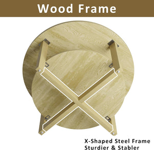 Round Coffee Table, 2-Tier Farmhouse Wooden Coffee Table with Storage Shelf, Circular Rustic Coffee Table for Living Room, Balcony and Office (Yellow)