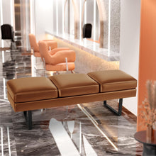 Load image into Gallery viewer, Furmax 59.6 Inches Waiting Room Chairs - 3 Seats Faux Leather Office Guest Chair - Conference Room Upholstered Reception Bench - Lobby Furniture for Salon and Shop, Brown
