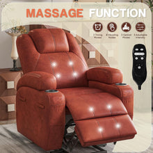 Load image into Gallery viewer, Electric Power Lift Recliner Chair with Massage for Elderly Corduroy Fabric Recliner Single Sofa with Cup Holders, Side Pockets and Remote Control for Living Room Bedroom (Leathaire, Brown)
