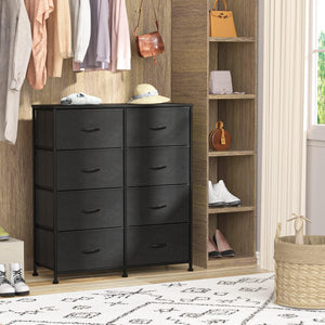 Dresser for Bedroom with 8 Drawers, Tall Chest of Drawers, Fabric Closet Dresser, Clothing Storage Organizer Unit with Fabric Bins, for Closet, TV Stand, Living Room, Hallway, Nursery, Black