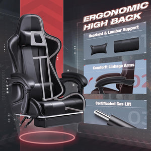Gaming Chair, Video Game Chair with Footrest and Massage Lumbar Support, Swivel Seat Height Adjustable Computer Chair with Headrest, Racing E-Sport Gamer Chair (Black)