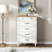 Load image into Gallery viewer, WAMPAT White Dresser for Bedroom with 5 Drawers, Small Kids Dressers with Wide Chest of Drawers, Mid Century Wooden Closet Storage Organizer, Tall Dressers for Nursery, Living Room, Hallway
