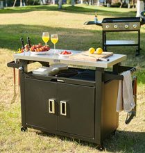 Load image into Gallery viewer, NUUK Pro 42-Inch Rolling Outdoor Kitchen Island and BBQ Serving Cart, with Heavy Duty Wooden Cutting Board and Propane Tank Holder
